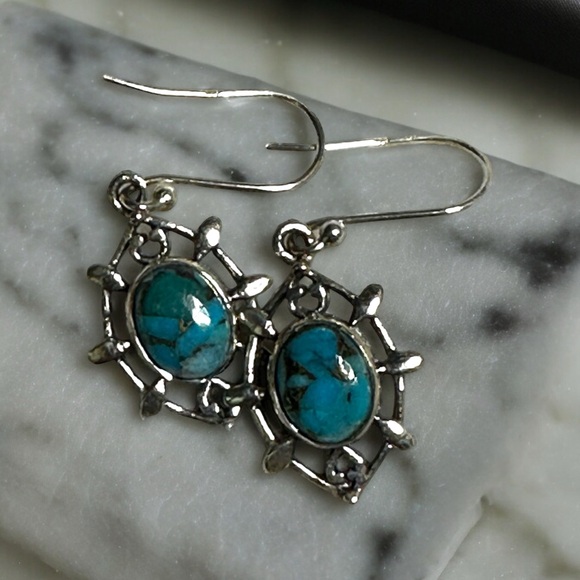 Native Jewelry - Blue Moon Turquoise Sterling Silver Drop Earrings